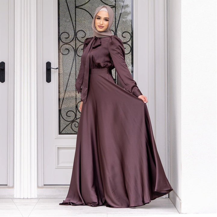 Damen Maxi-Kleid mit fließenden Ärmeln und elegantem Taillengürtel Drune
