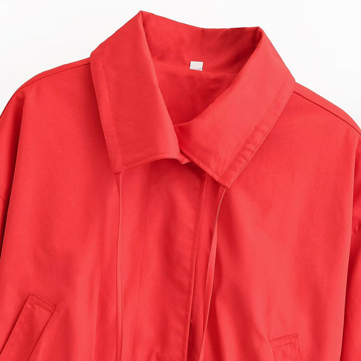 Damen Kurz geschnittene Boxy-Übergangsjacke mit Bindegürtel und Hemdkragen Drune