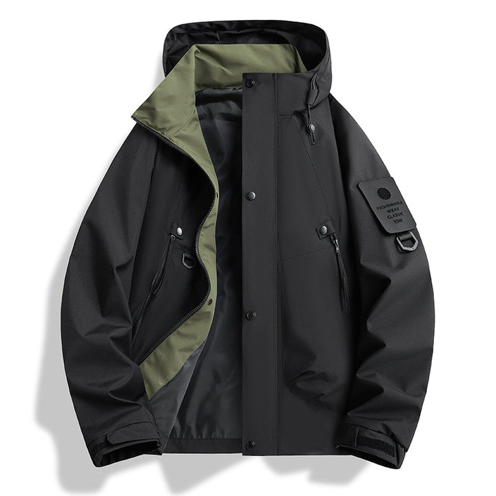Herren wasserdichte Urban-Hardshelljacke mit verschweißten Nähten, verstellbarer Kapuze und Utility-Ärmeltasche Drune