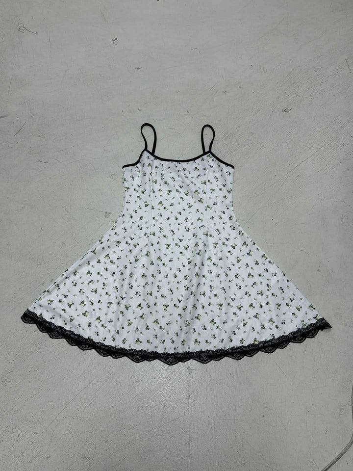 Damen Sommerliches Spaghetti-Trägerkleid mit floralen Mustern und Spitzenbesatz Drune