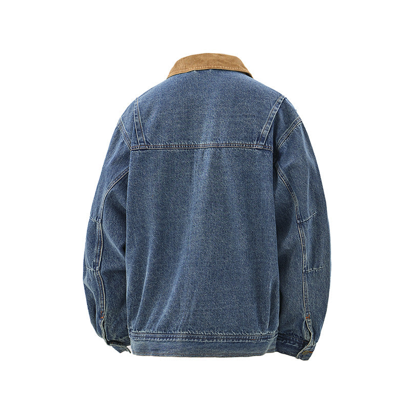 Herren Boxy Denim‑Blousonjacke mit Cordkragen und Multifunktionspattentaschen Drune