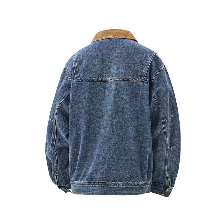 Herren Boxy Denim‑Blousonjacke mit Cordkragen und Multifunktionspattentaschen Drune