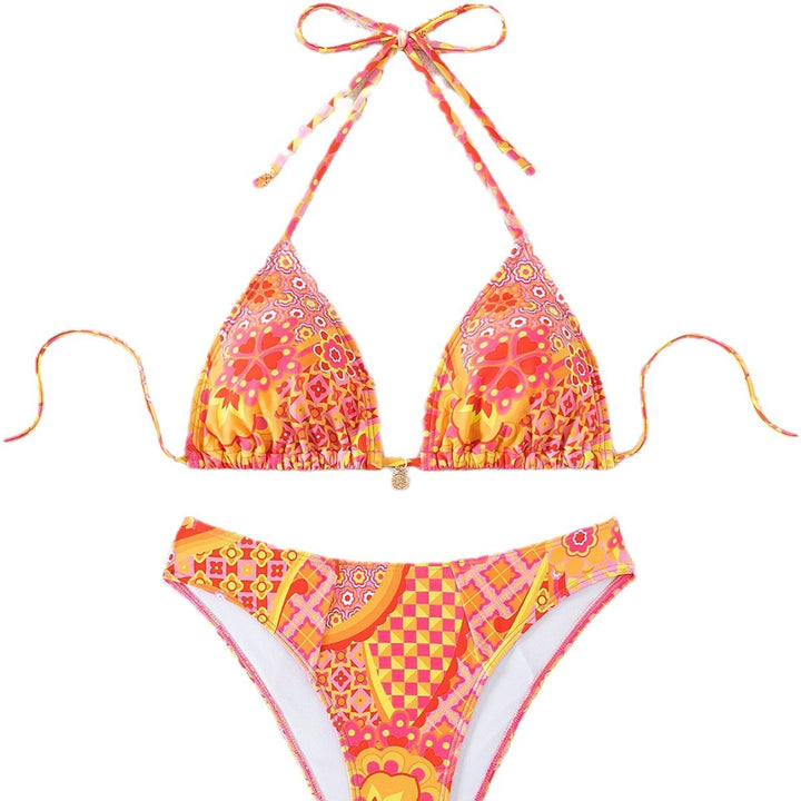 Damen Triangel-Bikini mit einzigartigem Mosaik-Muster und verstellbaren Bindebändern Drune