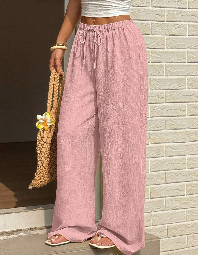 Damen weite Palazzo-Hose aus leichtem und atmungsaktivem Material mit elastischem Bund Drune