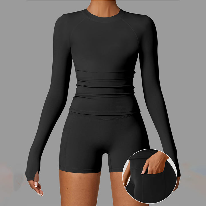 Damen Sportliche Langarm-T-Shirt mit figurformendem Design Drune