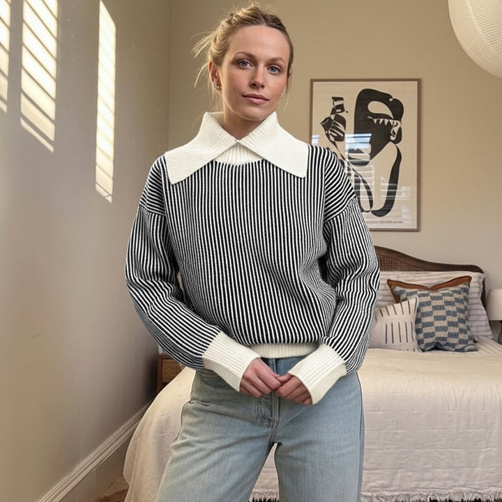 Damen Oversized Pullover mit Kragen Drune