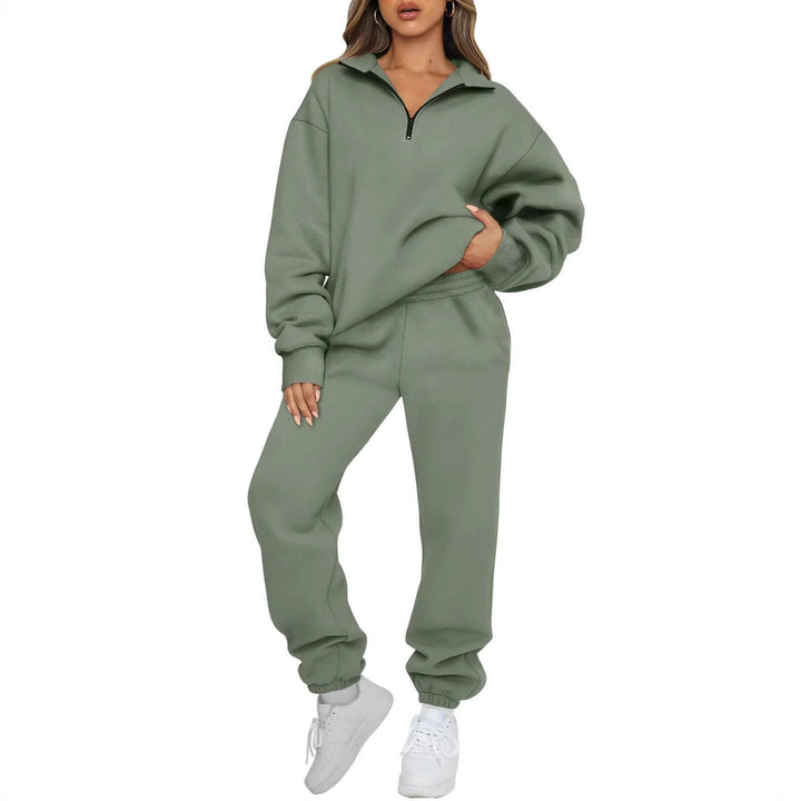 Damen nan oversized Sweatshirt Jogginghose Set mit Reißverschlusskragen Drune