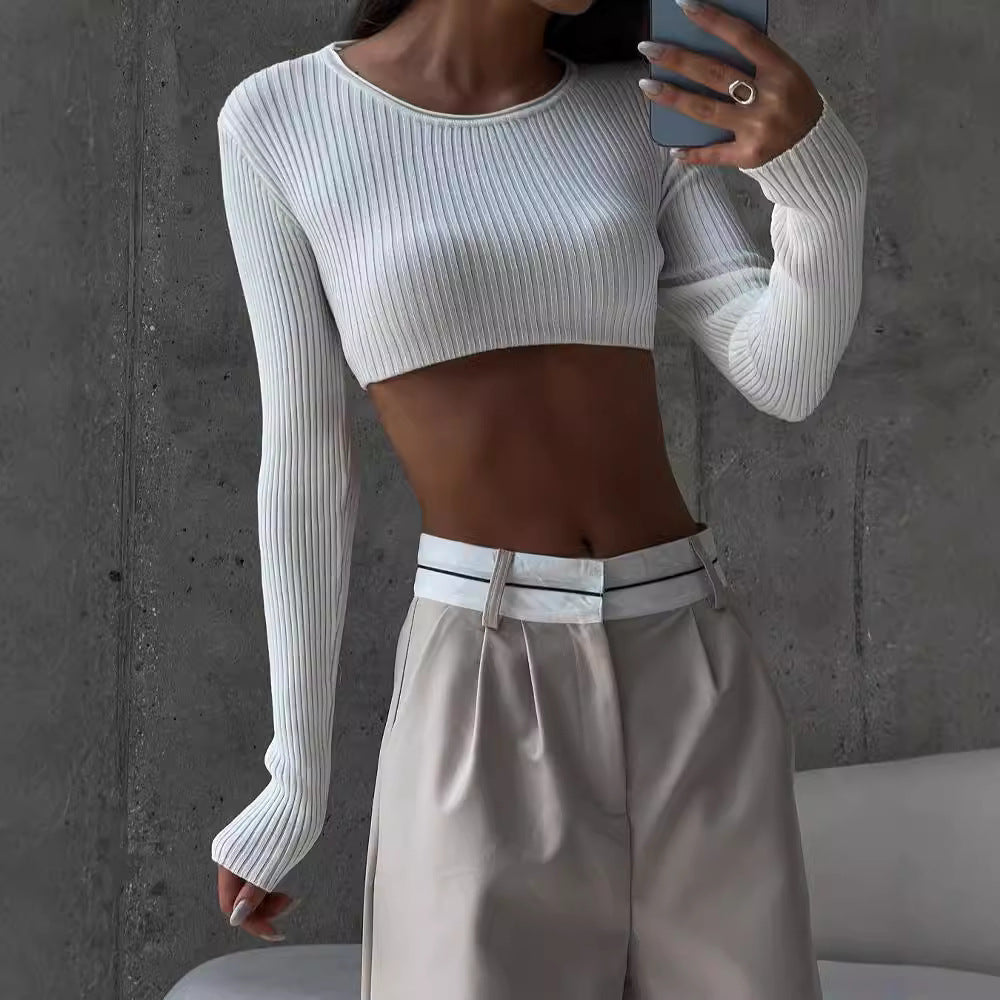 Damen Hochtaillierte weite Bundfaltenhose mit Kontrastbund Drune