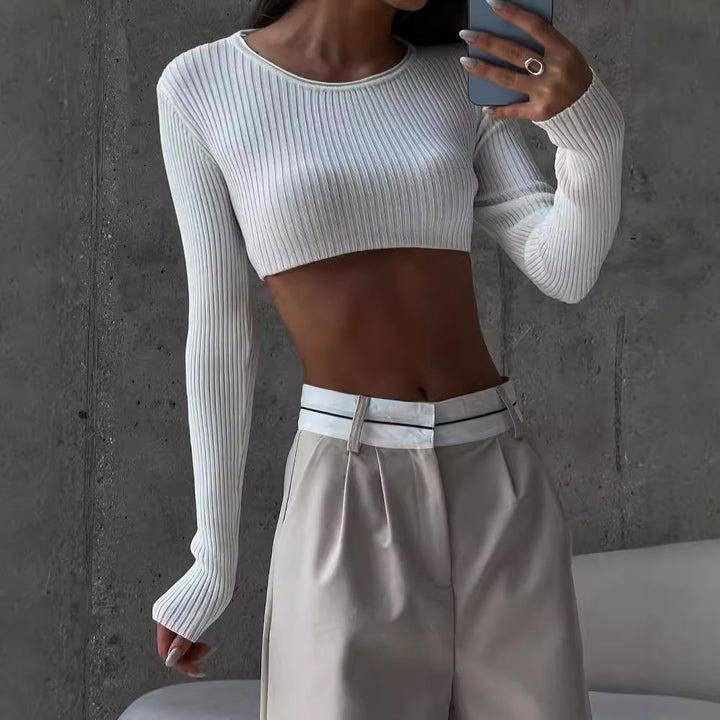 Damen Hochtaillierte weite Bundfaltenhose mit Kontrastbund Drune