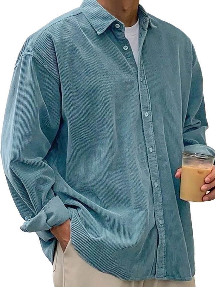 Herren Oversize Cord-Shirt aus feinem Cord mit durchgehendem Knopfverschluss und Kent-Kragen EB