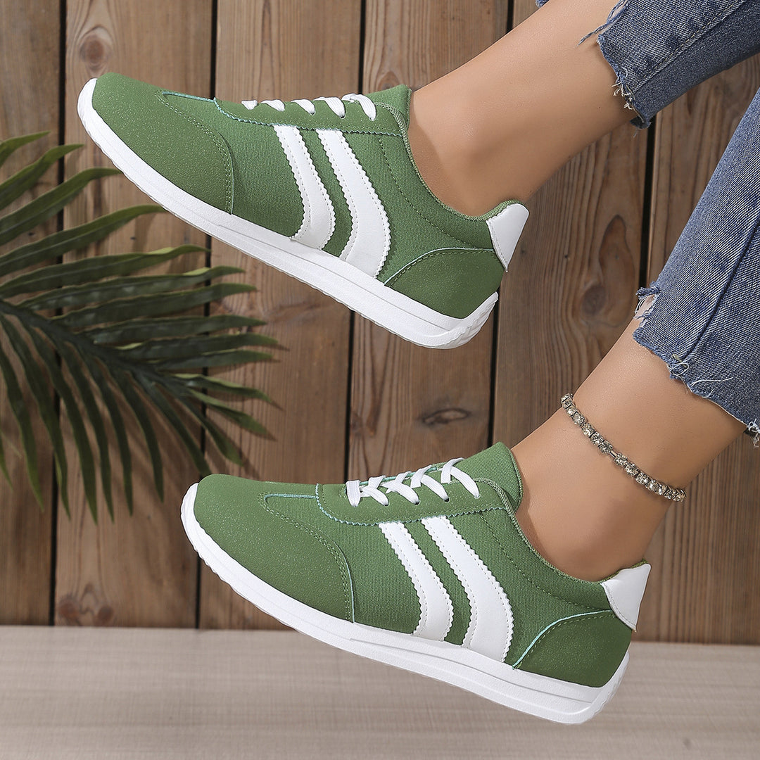 Damen  leichte Retro-Canvas-Sneaker mit gepolsterter Innensohle, flexibler Laufsohle und dezenter Streifen-Optik Drune