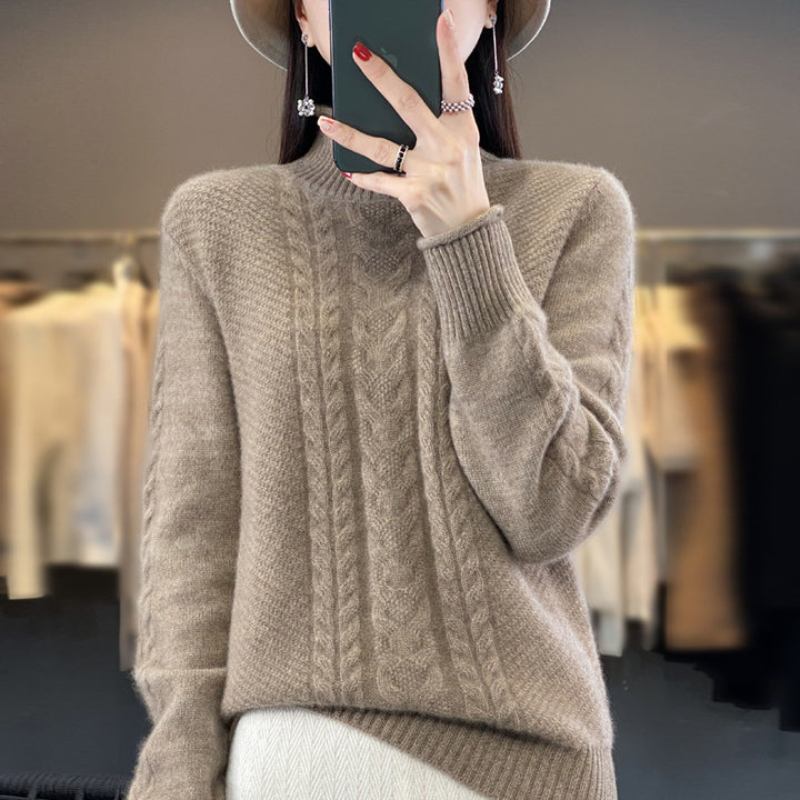 Damen Weicher Zopfstrick‑Mockneckpullover mit kaschmirähnlicher Haptik und verlängerten Rippbündchen Drune