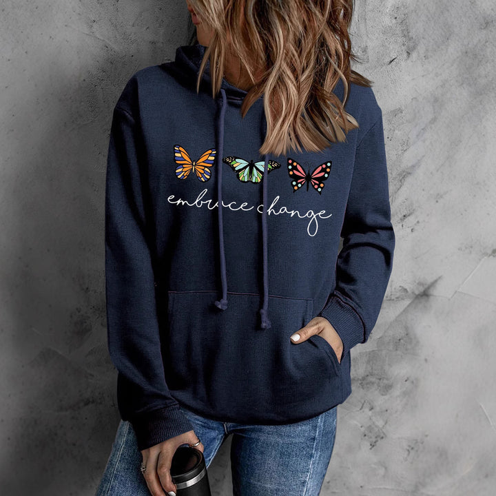 Damen Kapuzenpullover mit inspirierendem Schmetterlingsmotiv und motivierender Botschaft Drune