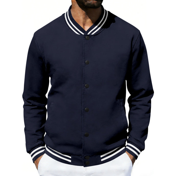 Herren Varsity-Bomberjacke aus Sweat mit gestreiftem Rippkragen Drune