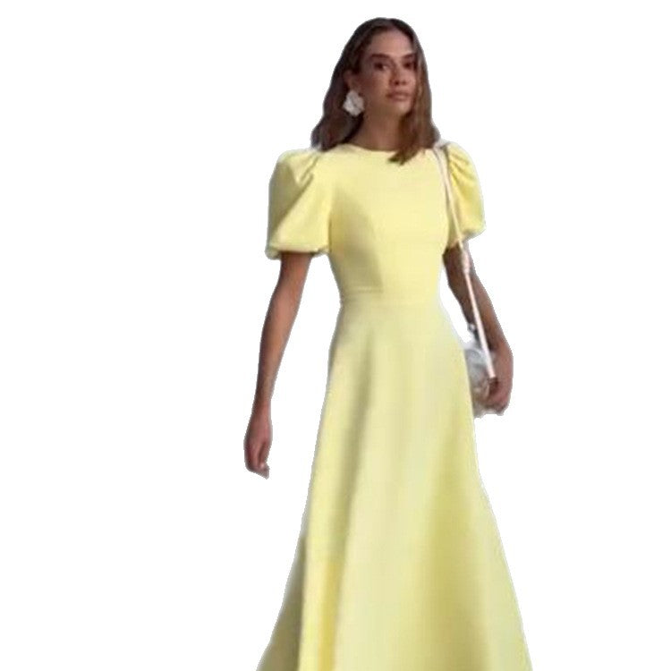 Damen Midikleid mit taillierter A-Linie und voluminösen Puffärmeln Drune