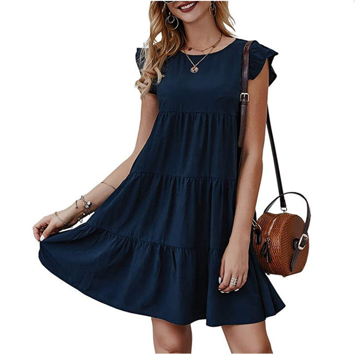 Damen Baumwollkleid mit Volant-Detail und lockerem Schnitt Drune