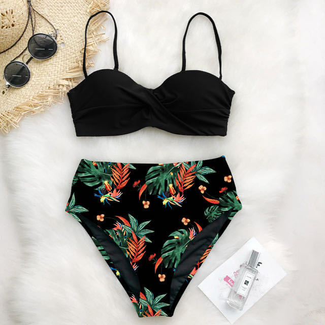 Damen Hochtailliertes Bikini-Set mit Raffungen und floralem Design Drune