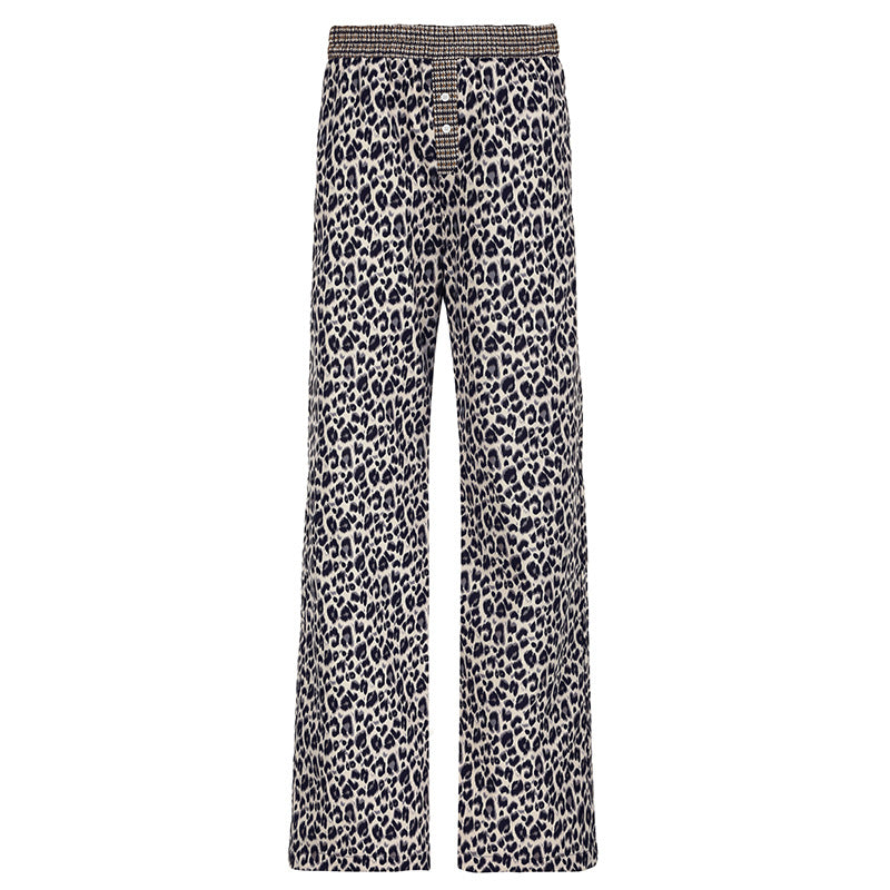 Damen lässige Palazzo-Hose mit Leopardenmuster und elastischem Bund Drune