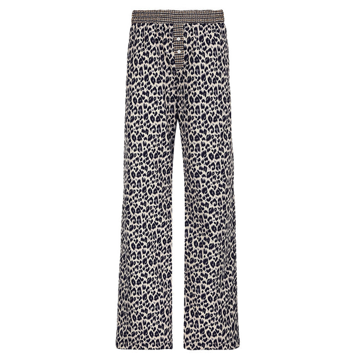 Damen lässige Palazzo-Hose mit Leopardenmuster und elastischem Bund Drune