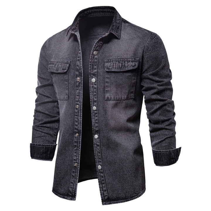 Herren nan lässiges Jeans-Overshirt mit Druckknopfleiste, aufgesetzten Brusttaschen und klassischem Hemdkragen Drune