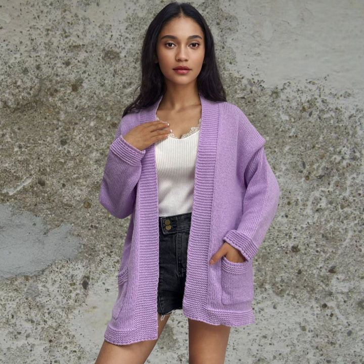 Damen Grobstrickcardigan mit lässigen Taschen und offener Silhouette Drune