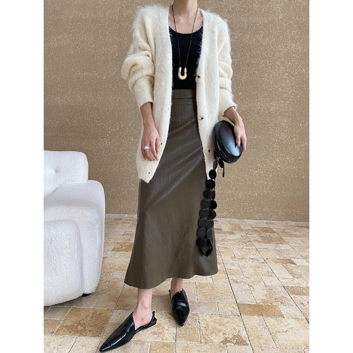 Damen kuschelige und lässige Strickjacke mit großen Knöpfen Drune