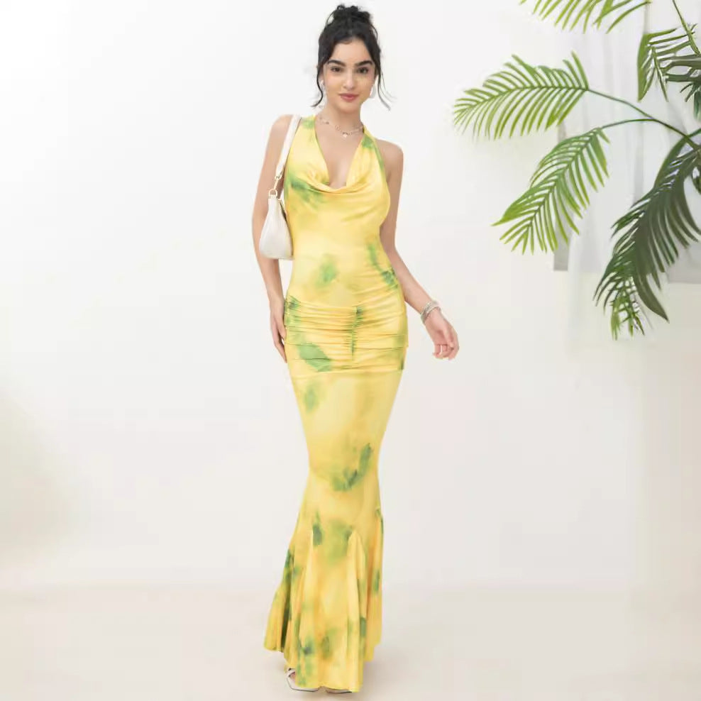 Damen Maxikleid mit luftigem cowl-Neck und eleganten Rüschendetails Drune