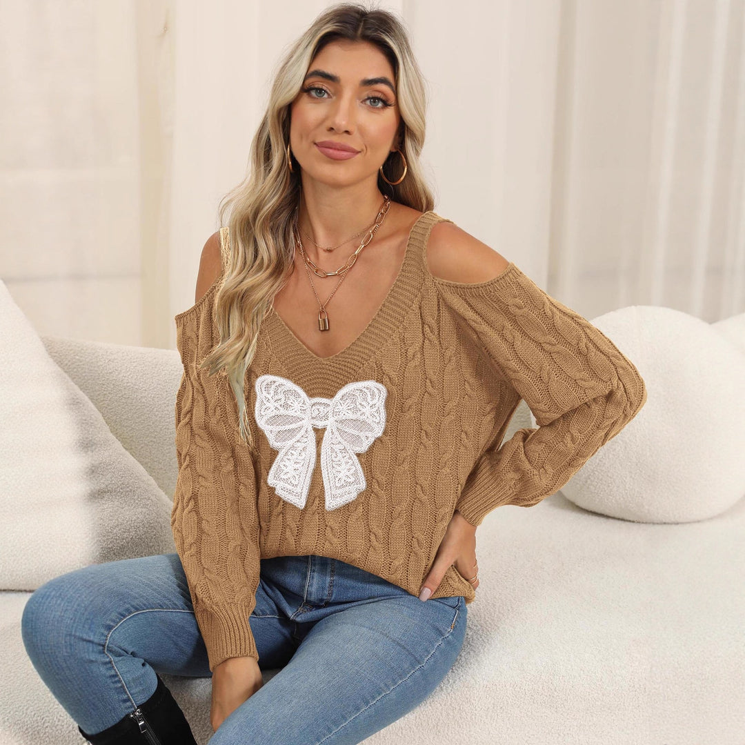 Damen modischer Pullover mit verspielt eingestricktem Schleifenmotiv Drune