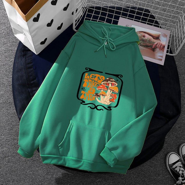 Damen nan leichter Oversize Kapuzenpullover mit Herz‑EKG‑Motiv, langen Kordeln und elastischem Bund Drune