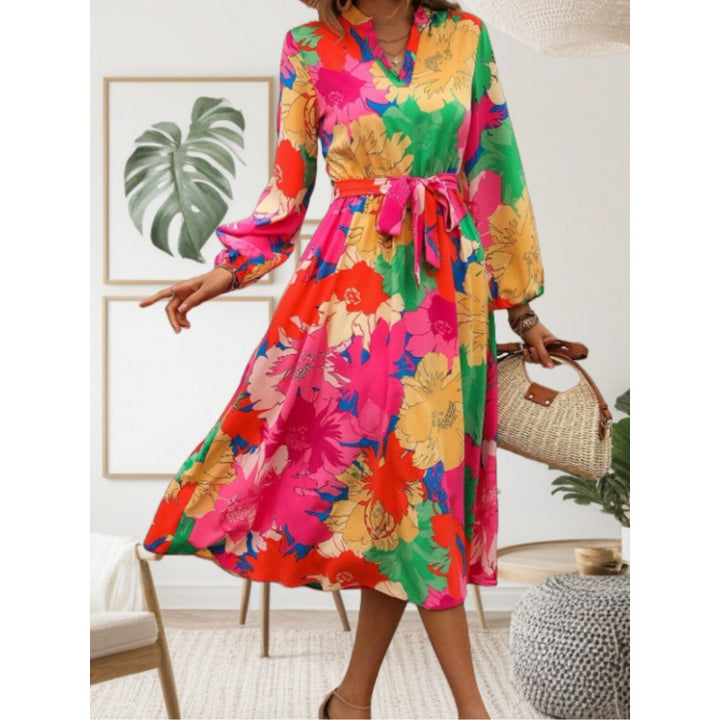 Damen Maxi-Kleid mit floralen Mustern und schwingendem Rock Drune
