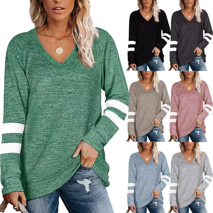 Damen Sportliches Langarmshirt mit V-Ausschnitt und Streifen-Details Drune