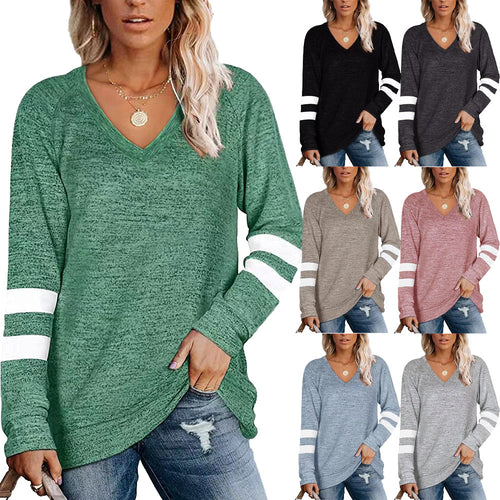 Damen Sportliches Langarmshirt mit V-Ausschnitt und Streifen-Details Drune
