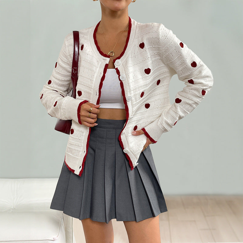 Damen Verspielter Strickcardigan mit Herzmuster Drune