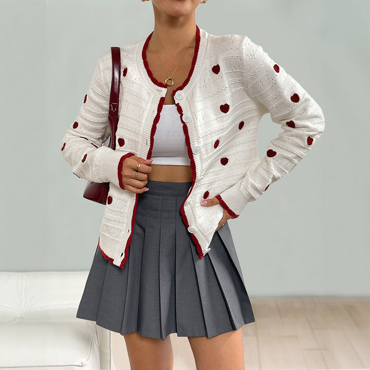 Damen Verspielter Strickcardigan mit Herzmuster Drune