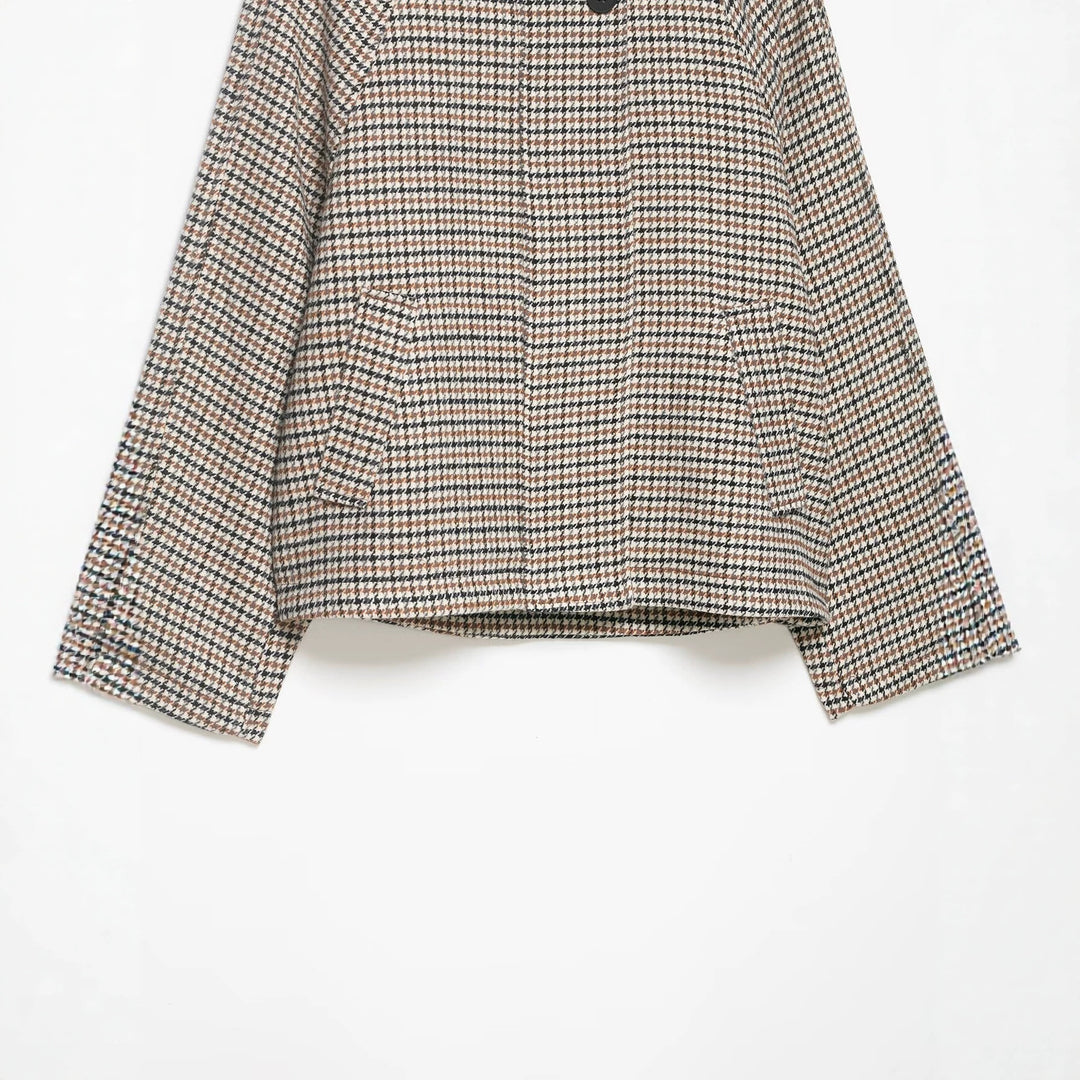Damen Kurzgeschnittene Bouclé-Jacke mit hohem Stehkragen und Raglanärmeln Drune