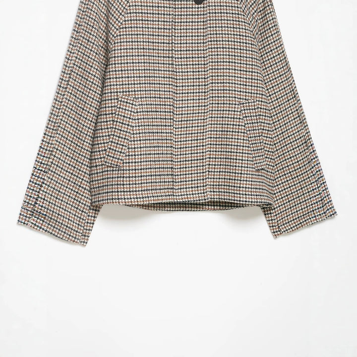 Damen Kurzgeschnittene Bouclé-Jacke mit hohem Stehkragen und Raglanärmeln Drune