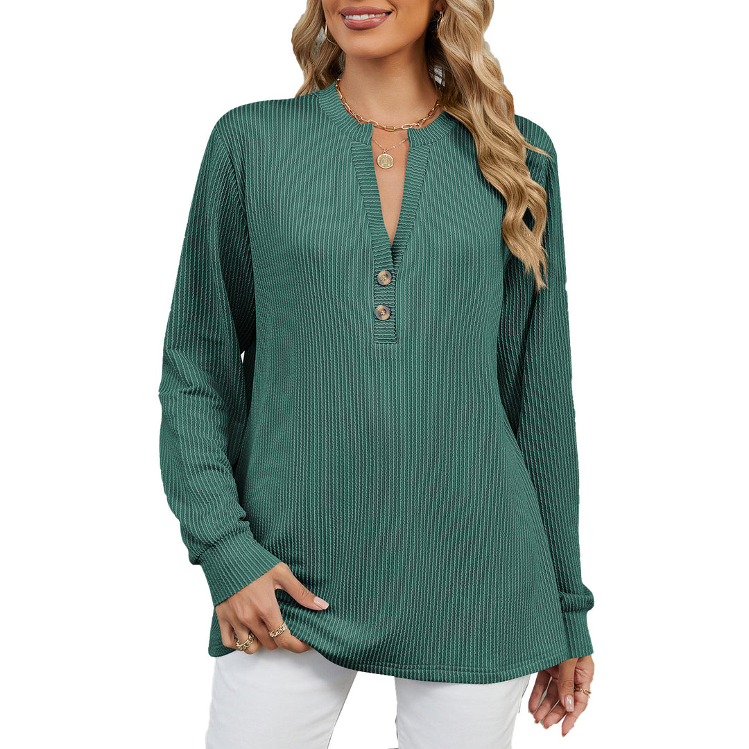 Damen Langarmshirt mit modischem Henley-Ausschnitt und strukturierter Ripptextur Drune