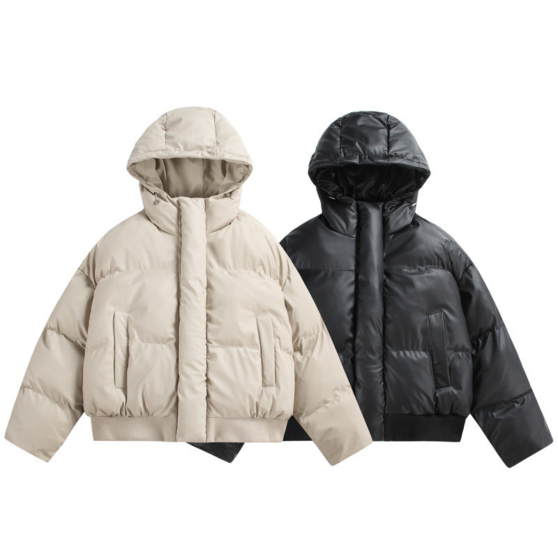 Damen Gekürzte Isolierende Pufferjacke im Boxy‑Cut mit Volumen‑Kapuze, Stehkragen und Rippbund Drune