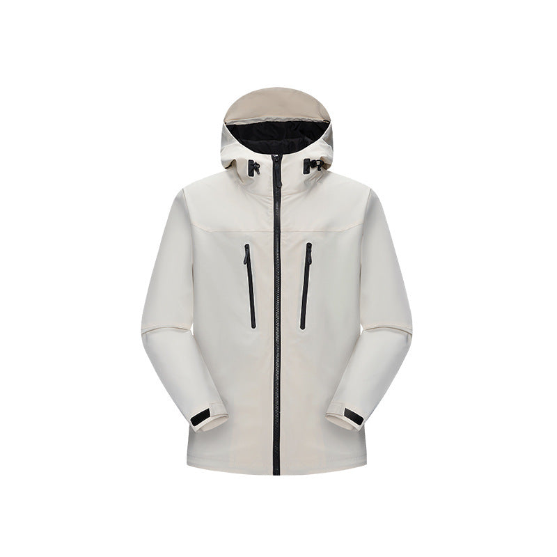 Damen Technische wasserfeste Softshell‑Regenjacke mit Kapuze, versiegelten Nähten und vertikalen Reißverschlusstaschen Drune