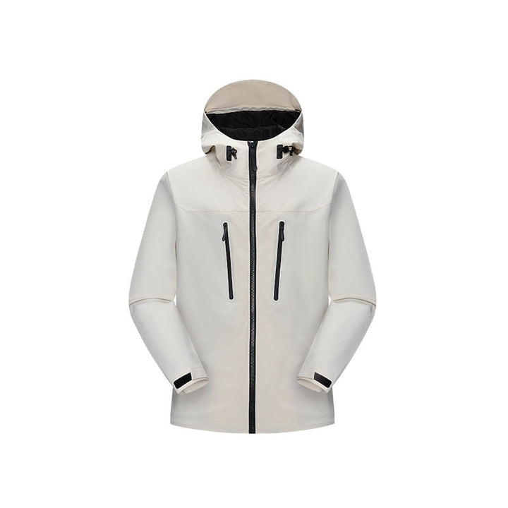Damen Technische wasserfeste Softshell‑Regenjacke mit Kapuze, versiegelten Nähten und vertikalen Reißverschlusstaschen Drune