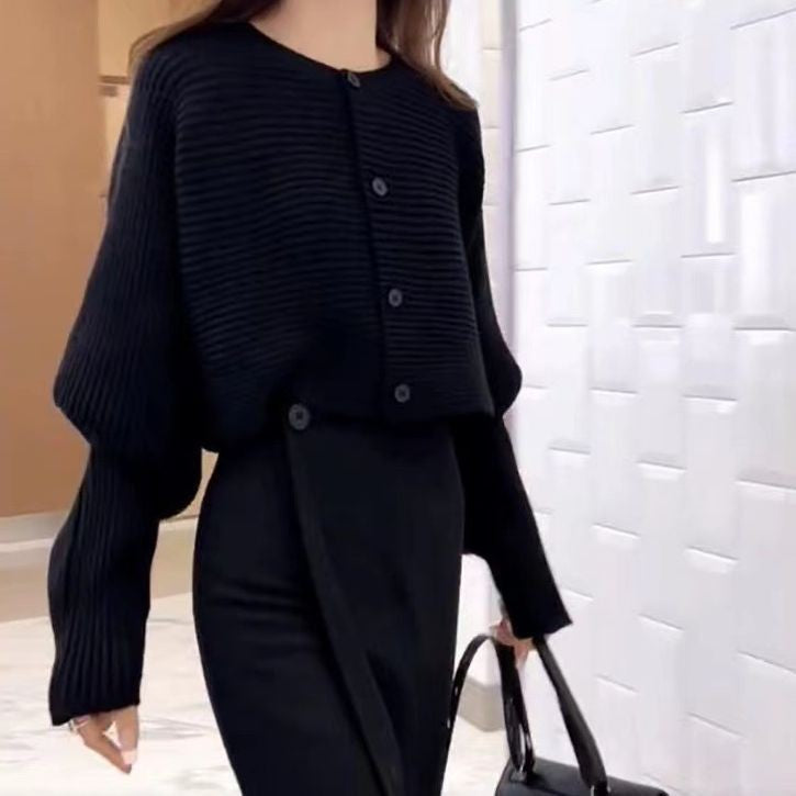 Damen lockere Strickjacke mit Knopfdetails und weitem Schnitt Drune