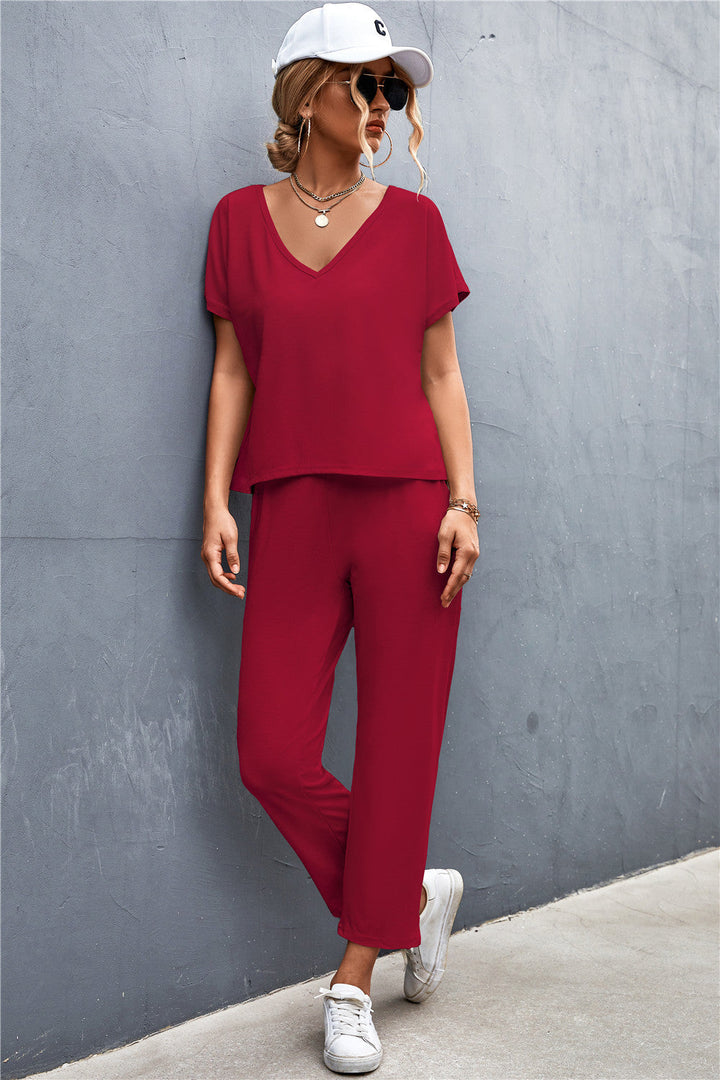 Damen Lounge-Set mit lässigem V-Ausschnitt und elastischen Bündchen Drune