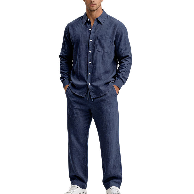Herren Entspanntes Zweiteiliges Lounge-Set aus Strukturjersey mit Hemdkragen Drune
