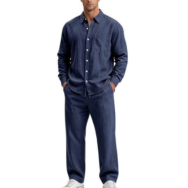 Herren Entspanntes Zweiteiliges Lounge-Set aus Strukturjersey mit Hemdkragen Drune