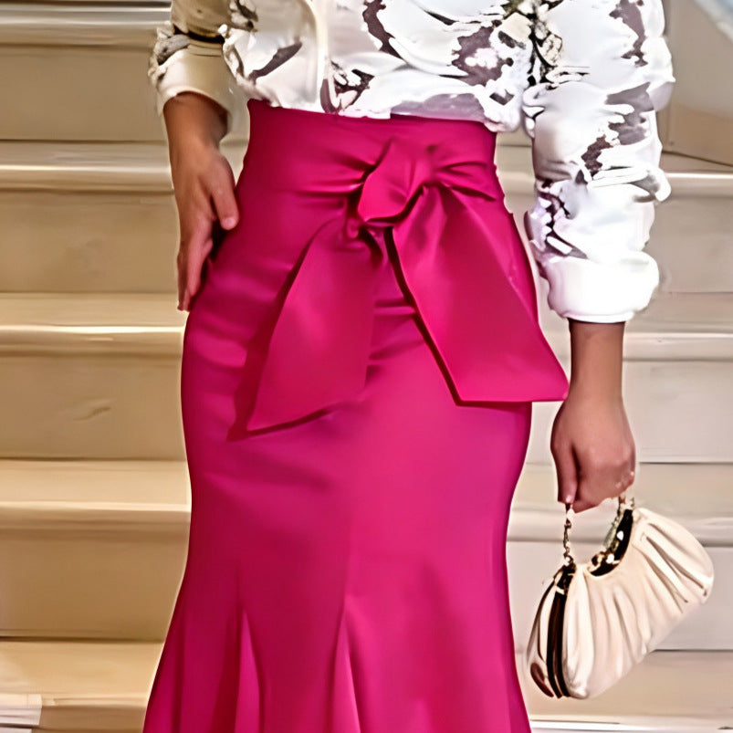 Damen Eleganter Maxi-Rock mit voluminösem Schleifen-Detail Drune