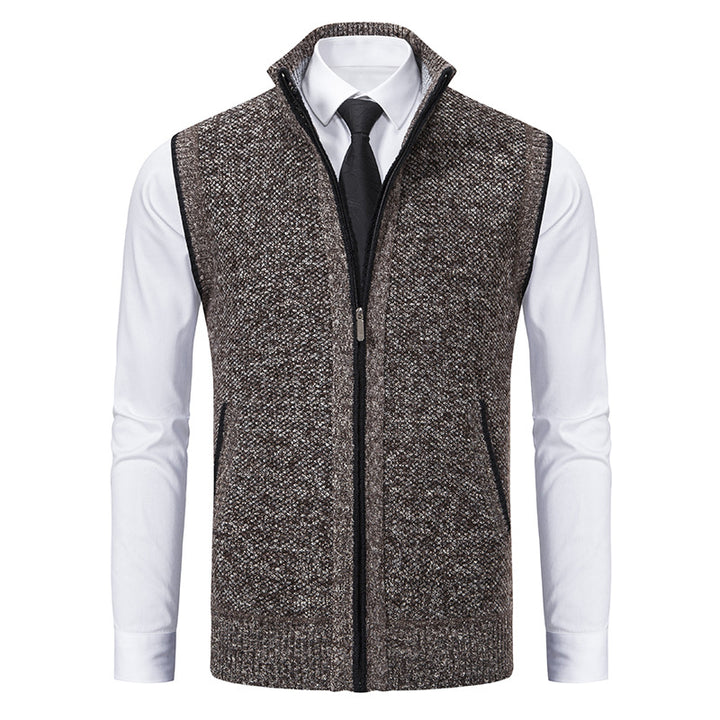 Herren Slim-Fit Ärmellose Strukturstrickweste mit Stehkragen und Frontreißverschluss Drune