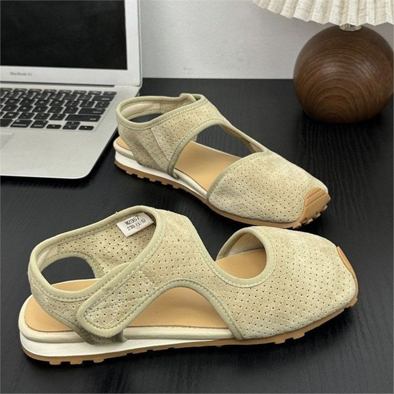 Damen Perforierte Wildleder-Sandalen mit geschlossener Zehenkappe, Klettverschluss und ergonomischer Profilsohle Drune