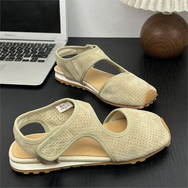 Damen Perforierte Wildleder-Sandalen mit geschlossener Zehenkappe, Klettverschluss und ergonomischer Profilsohle Drune
