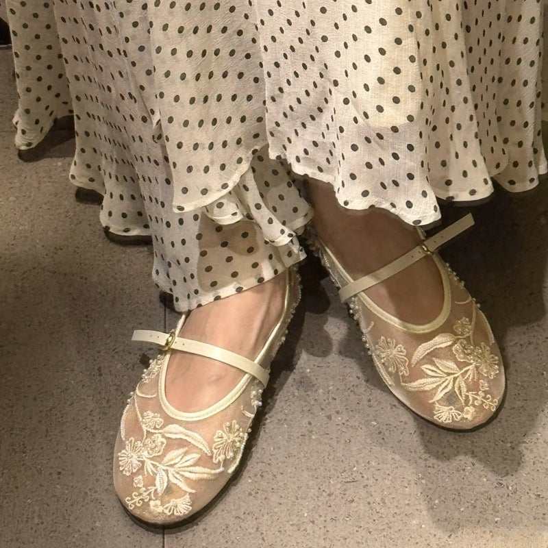 Damen Ballerinas mit floralem Stickereibesatz Drune