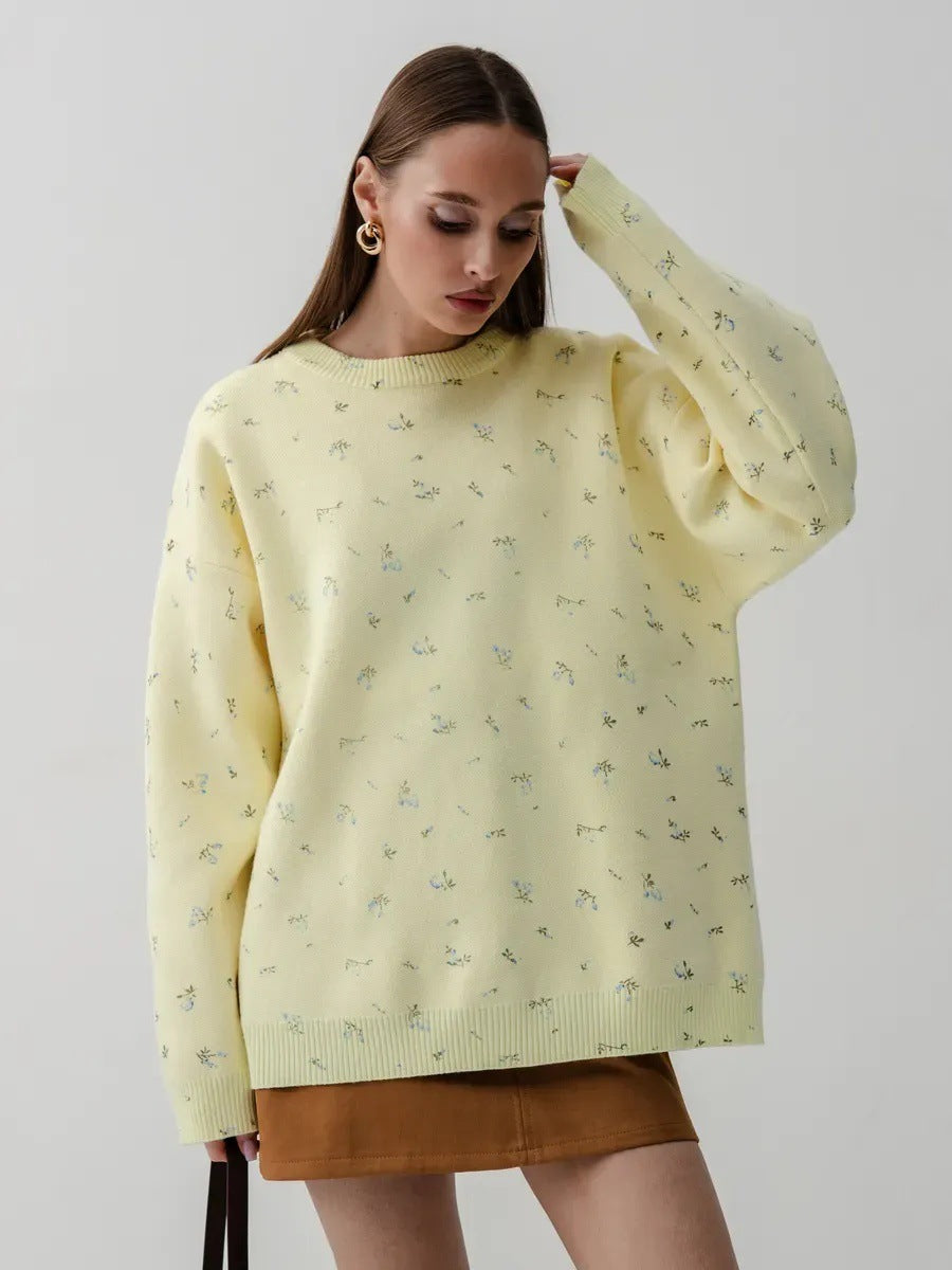 Damen Oversized Strickpullover mit floralen Akzenten und weitem Schnitt Drune